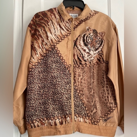 Oleg Cassini Silk Animal Print Bomper Jacket Size: Small - Picture 1 of 13